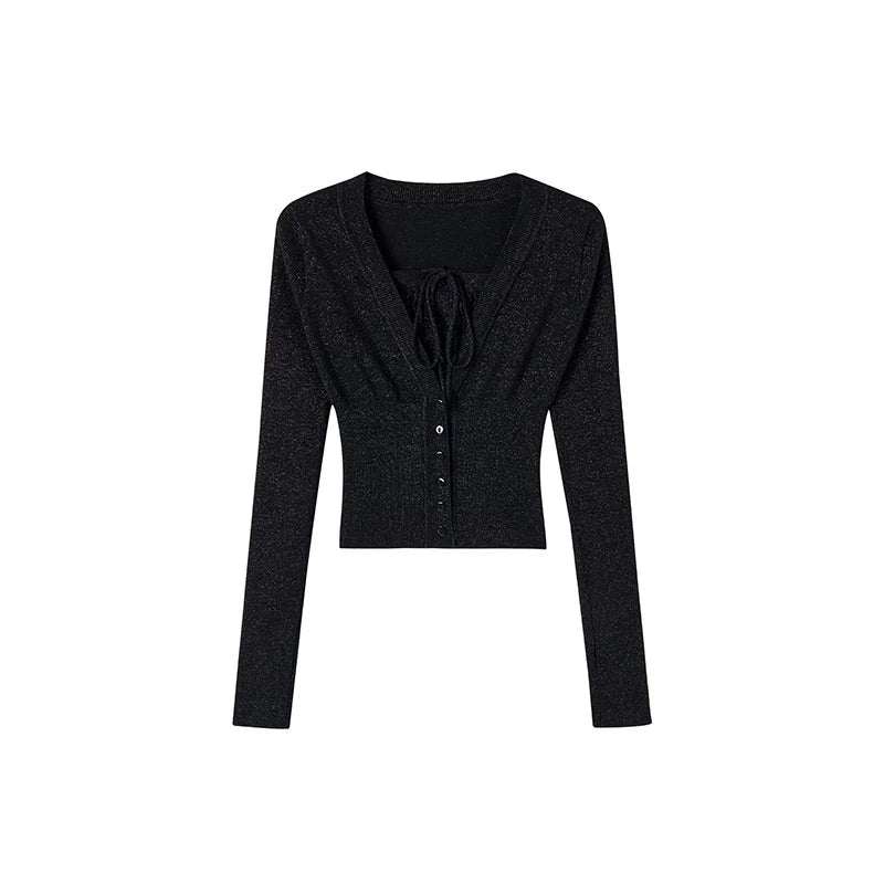 Fake two collarbone knit sweater