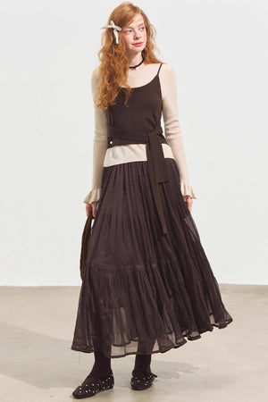 Fake Two Contrasting Lace-Up Top