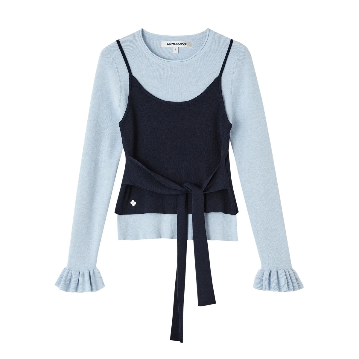 Fake Two Contrasting Lace-Up Top