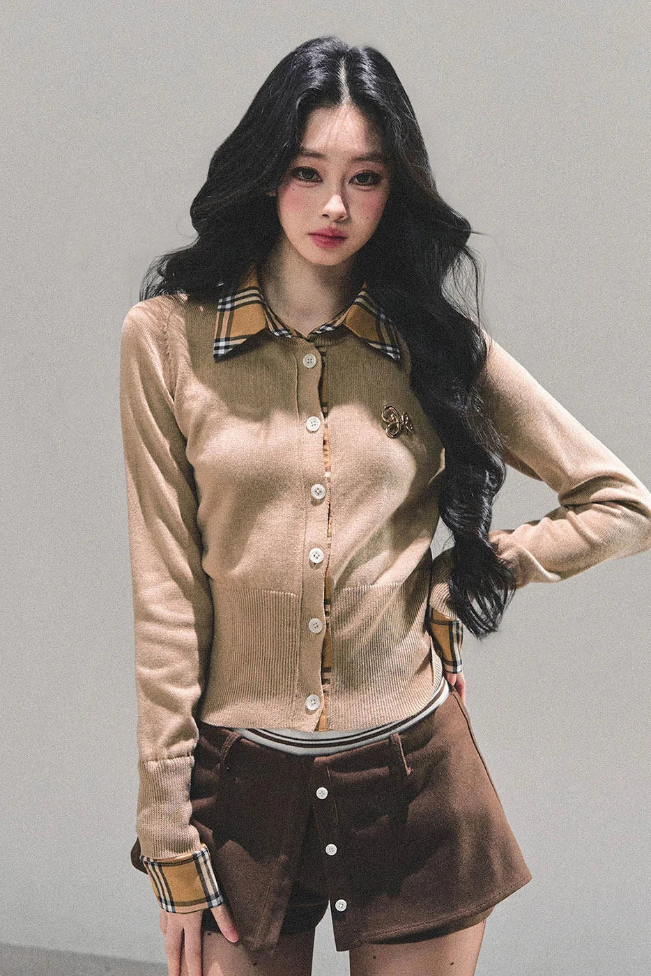Fake Two Korean Long-Sleeve Knit Top