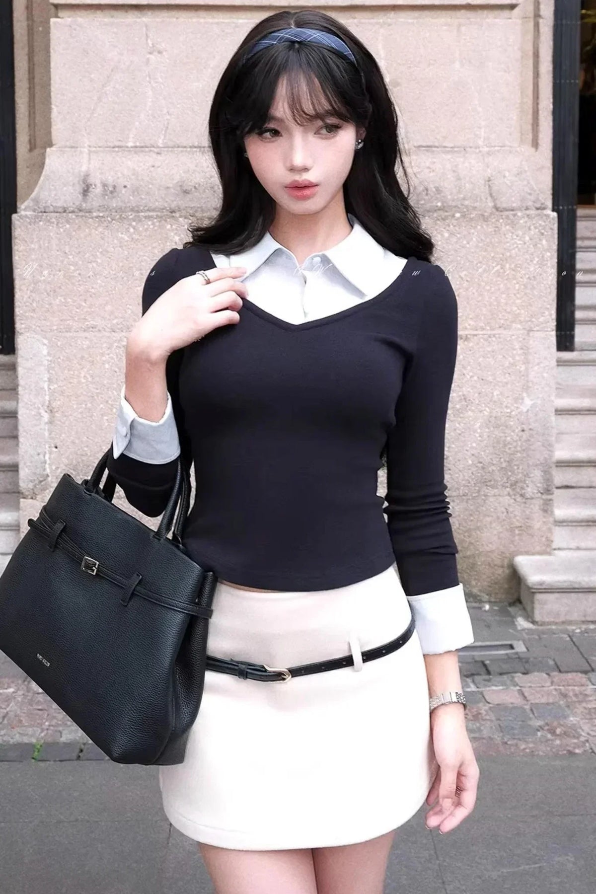 Fake Two Piece Knitted Top Skirt Set-Up