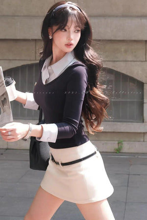 Fake Two Piece Knitted Top Skirt Set-Up