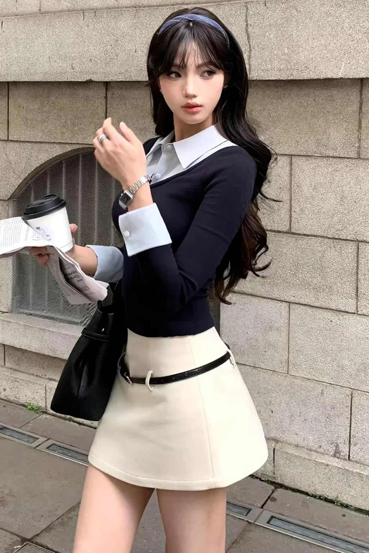 Fake Two Piece Knitted Top Skirt Set-Up