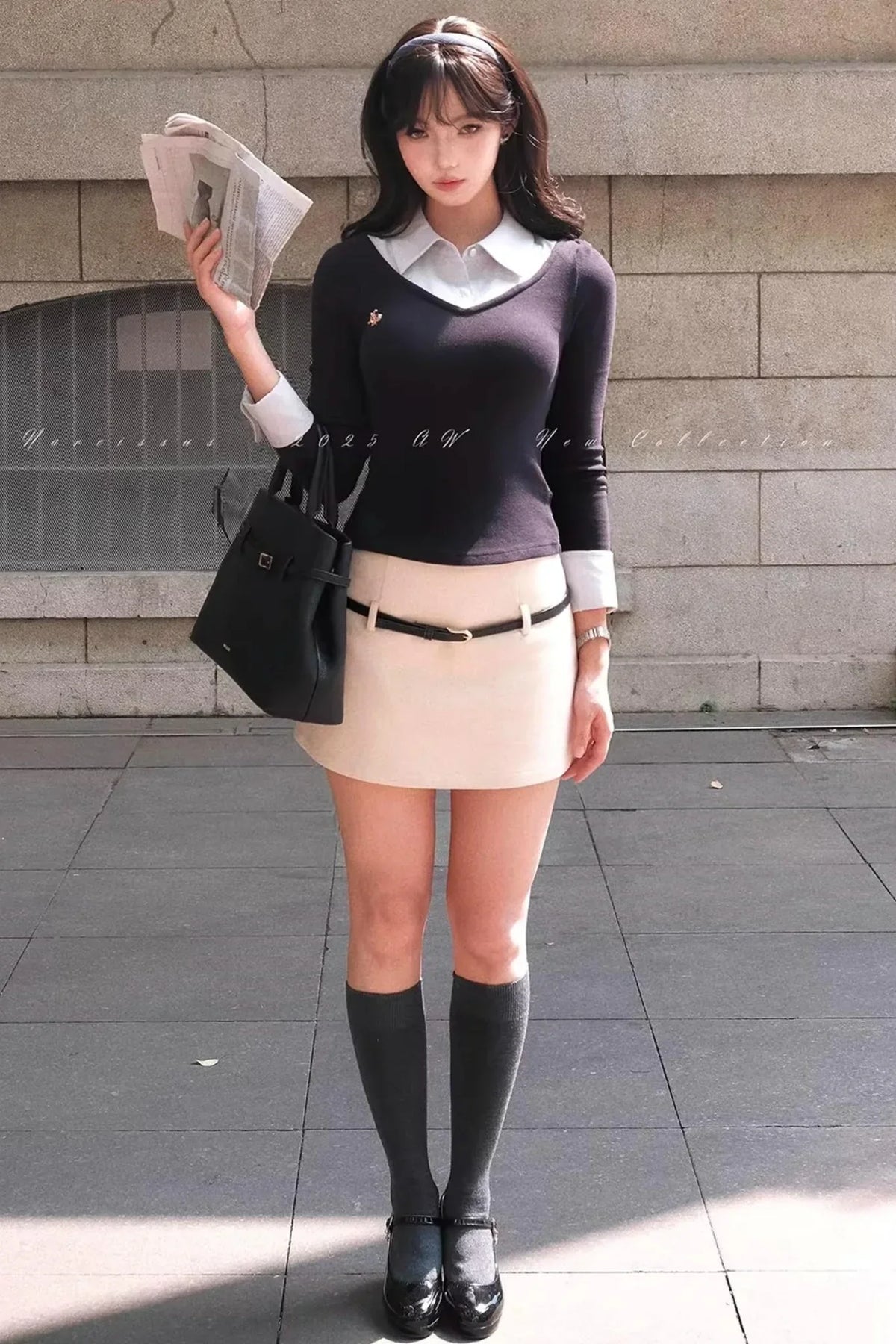 Fake Two Piece Knitted Top Skirt Set-Up