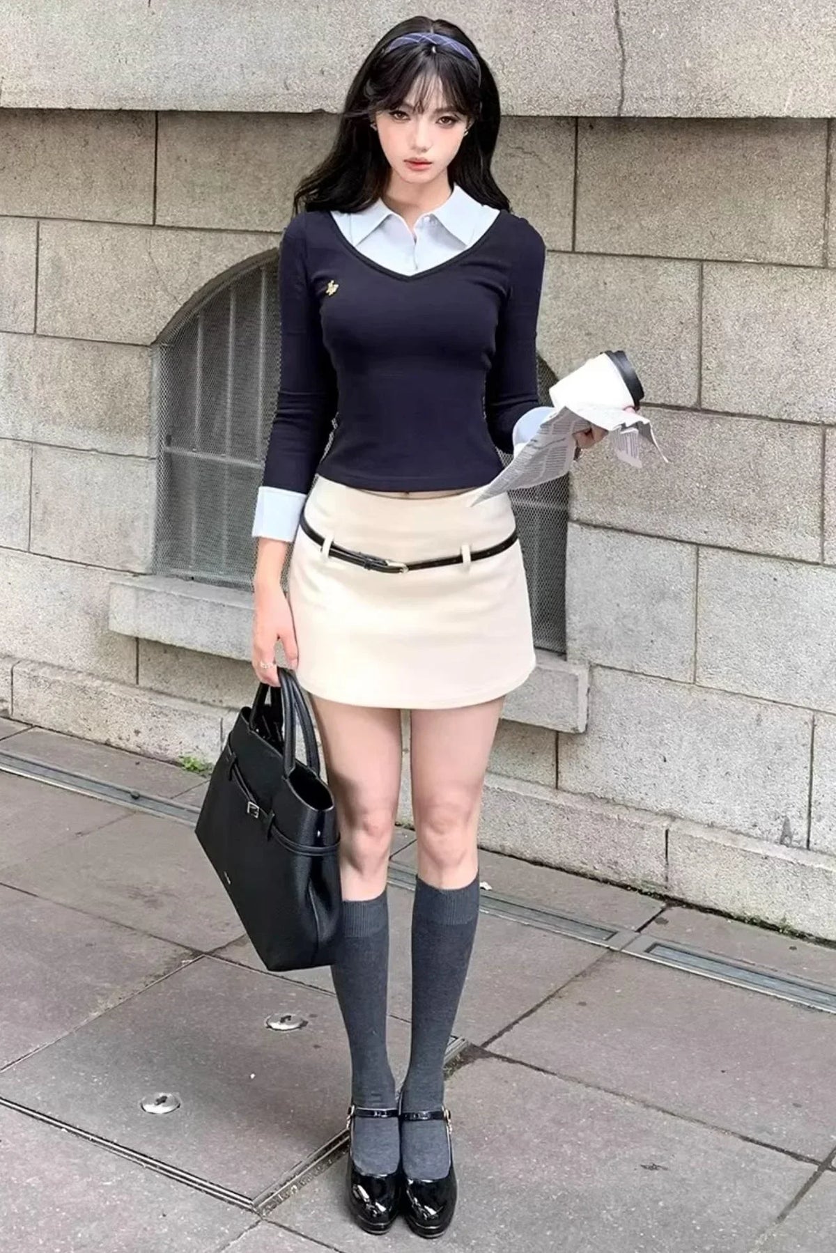 Fake Two Piece Knitted Top Skirt Set-Up