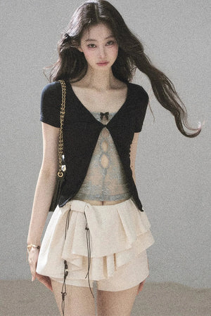 Fake Two-Piece Korean Style Lace Top