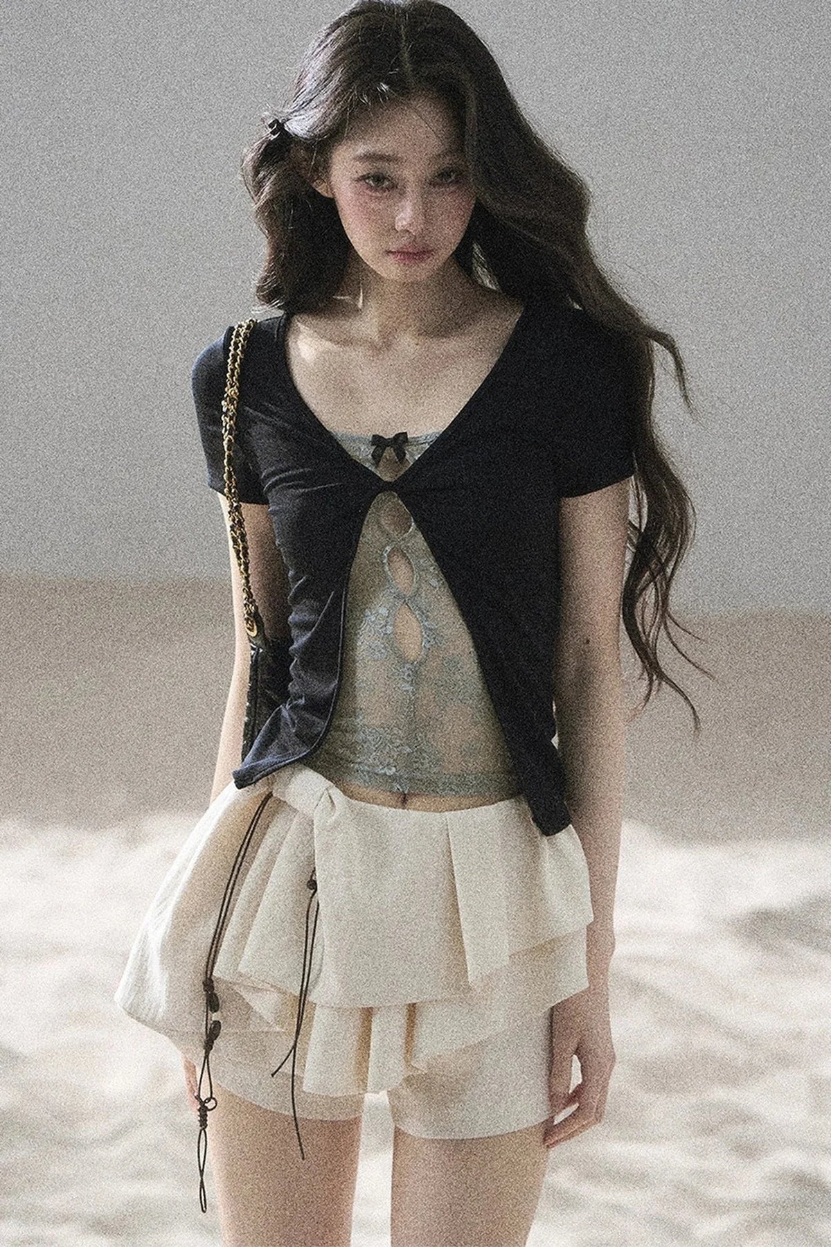 Fake Two-Piece Korean Style Lace Top
