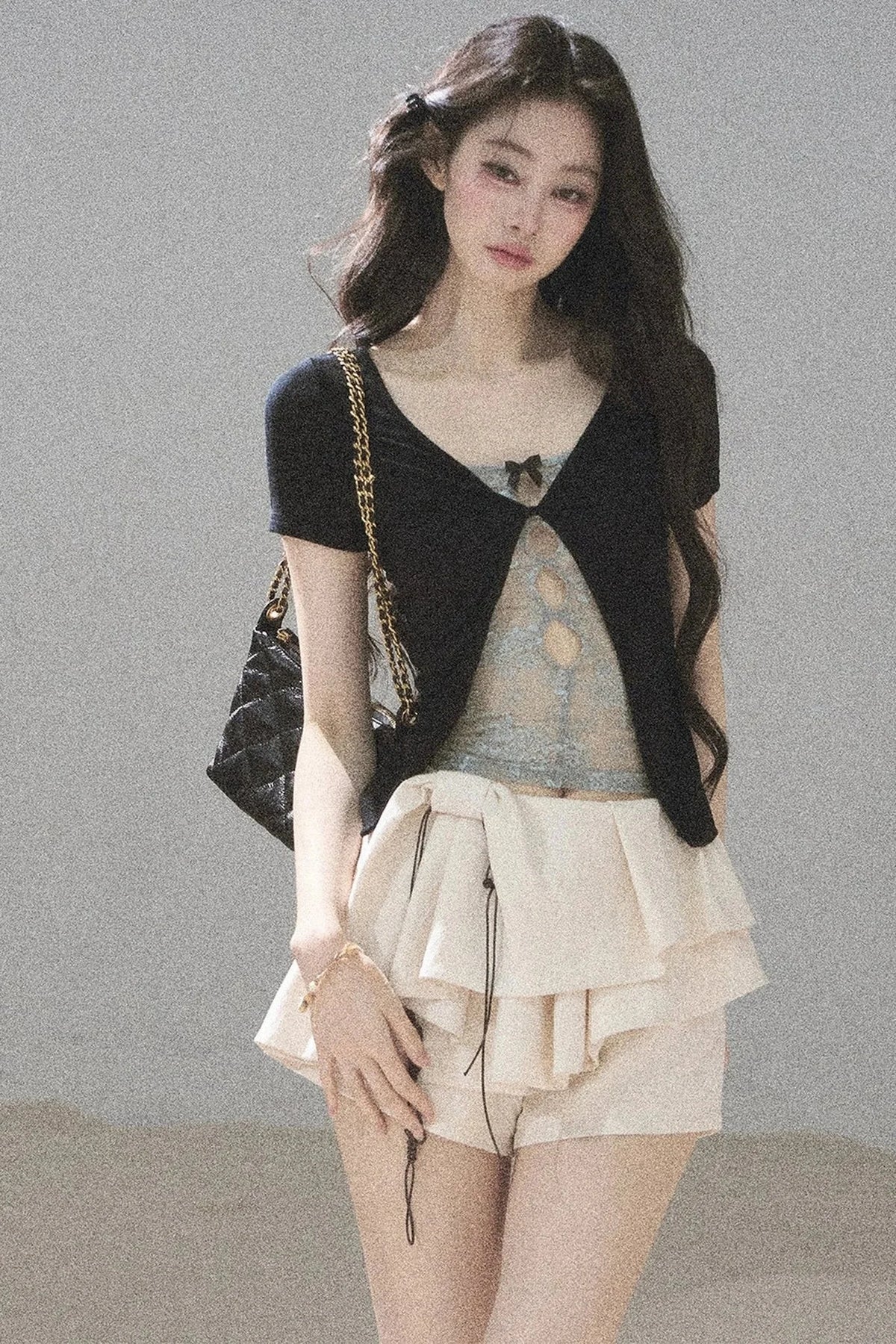 Fake Two-Piece Korean Style Lace Top