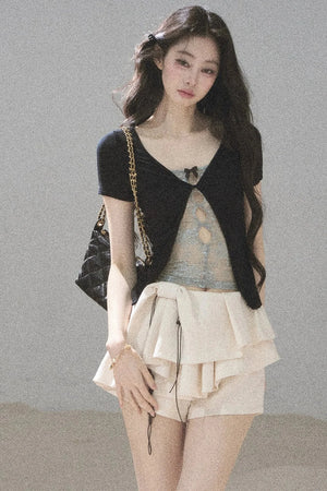 Fake Two-Piece Korean Style Lace Top