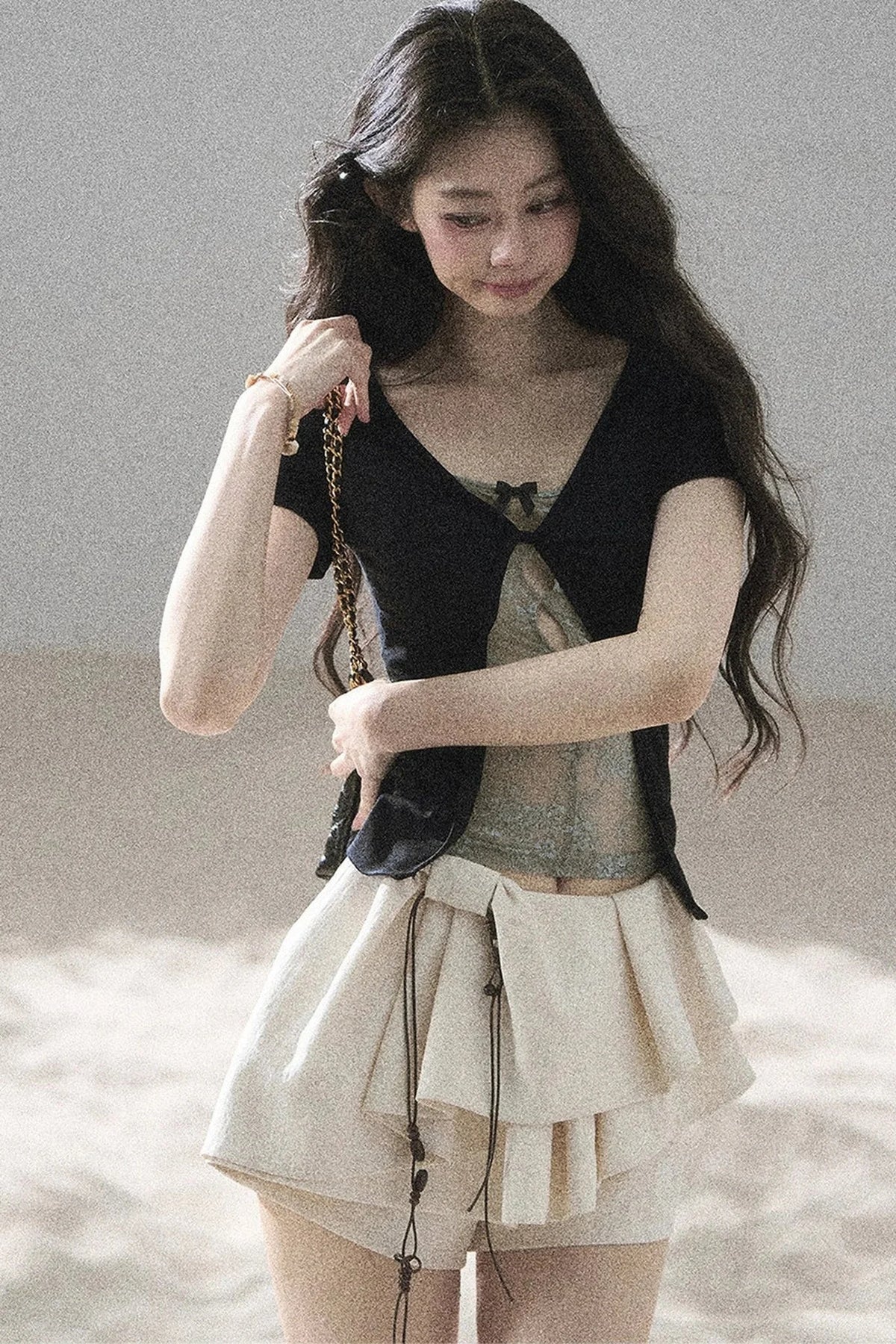Fake Two-Piece Korean Style Lace Top