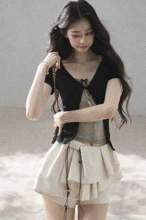 Fake Two-Piece Korean Style Lace Top