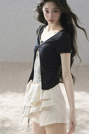 Fake Two-Piece Korean Style Lace Top