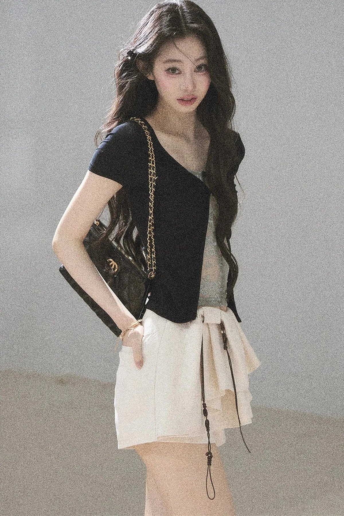 Fake Two-Piece Korean Style Lace Top