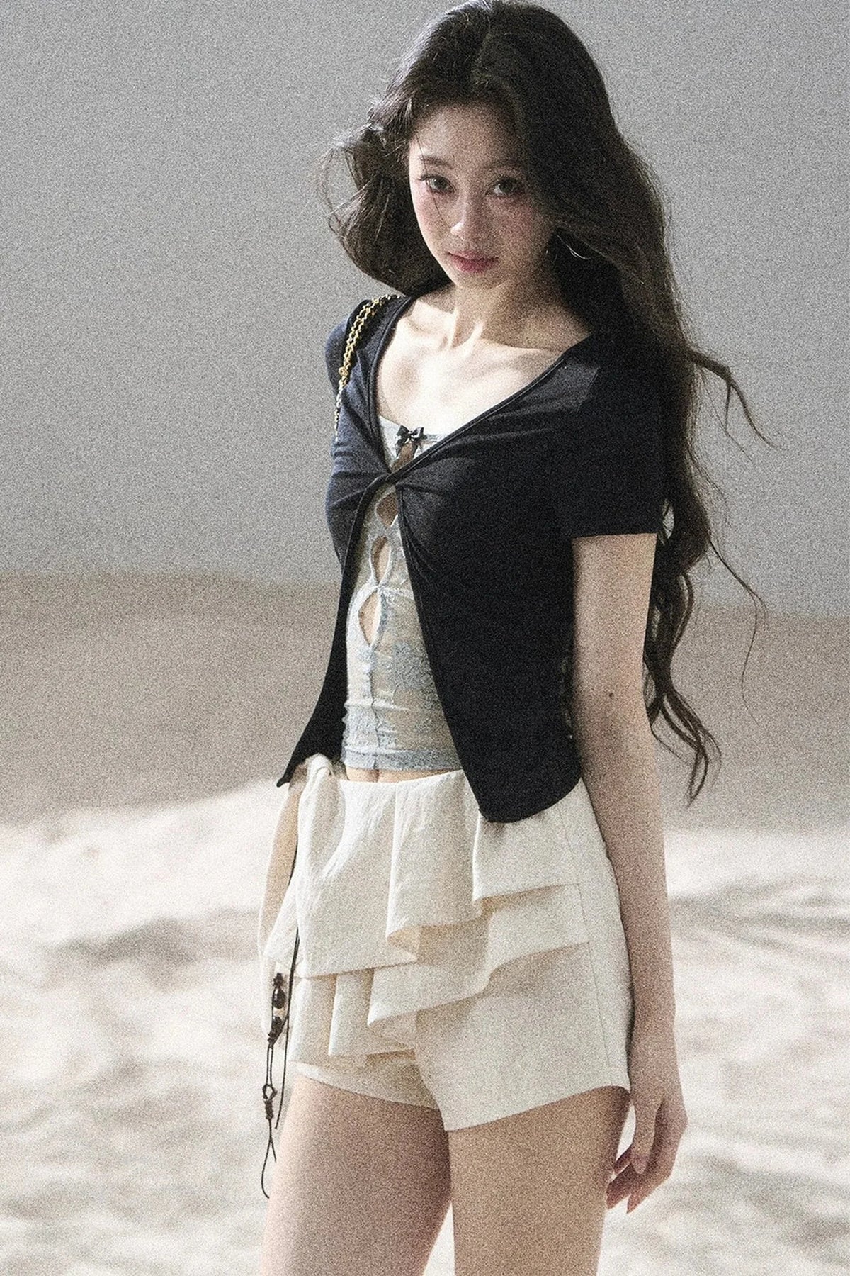 Fake Two-Piece Korean Style Lace Top