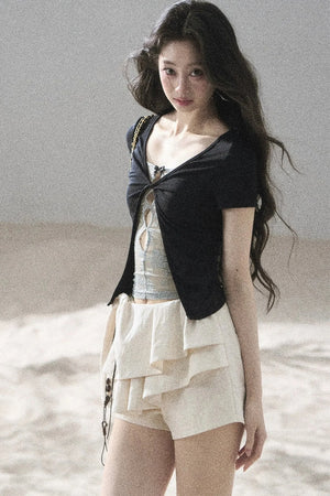 Fake Two-Piece Korean Style Lace Top