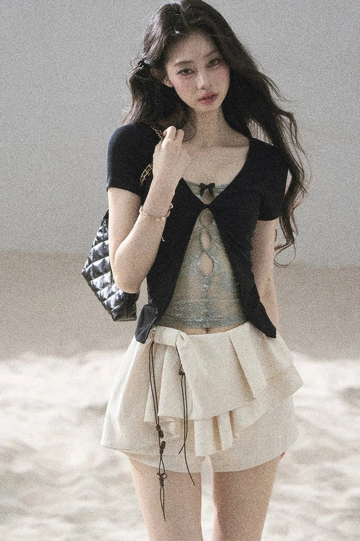 Fake Two-Piece Korean Style Lace Top