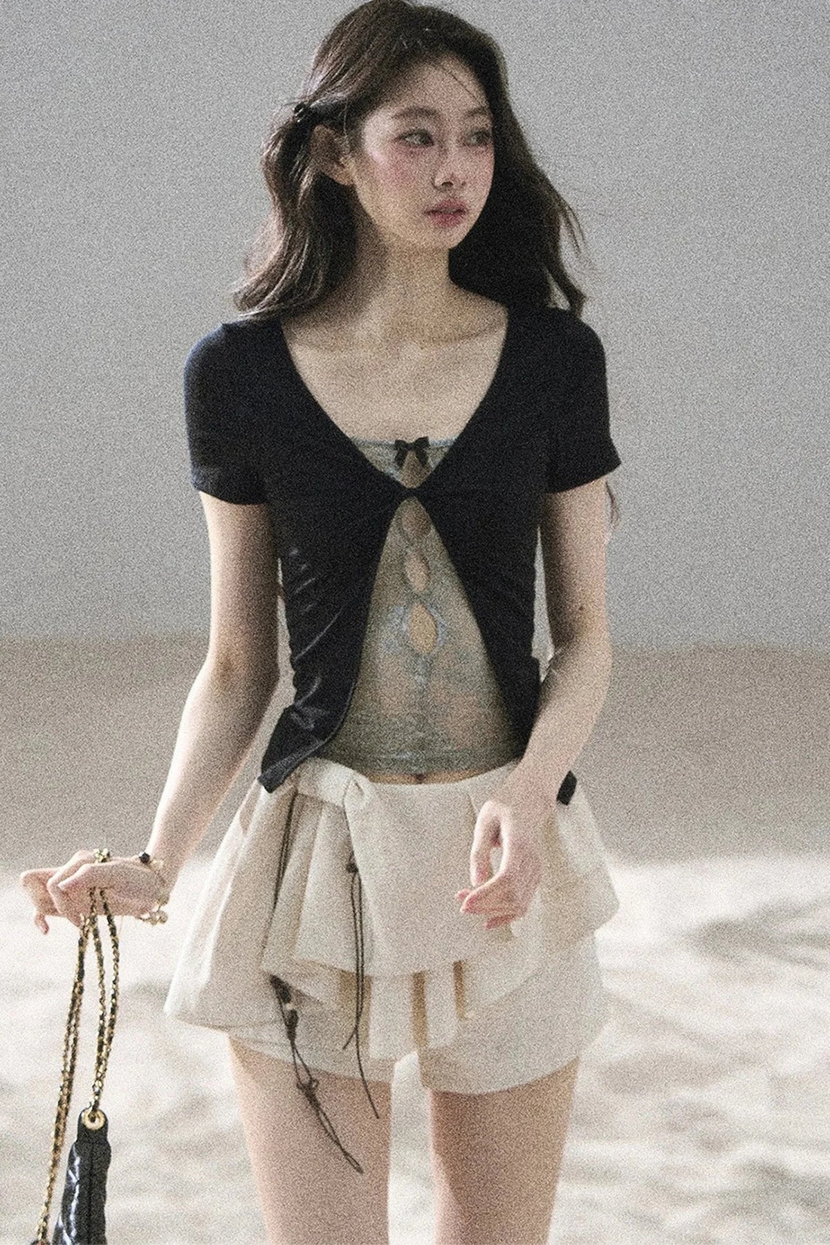Fake Two-Piece Korean Style Lace Top