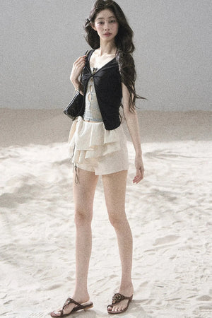 Fake Two-Piece Korean Style Lace Top