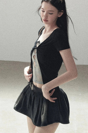 Fake Two-Piece Korean Style Lace Top