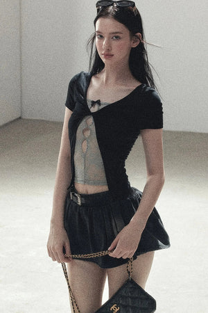 Fake Two-Piece Korean Style Lace Top