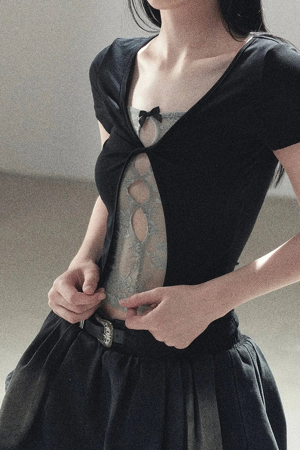 Fake Two-Piece Korean Style Lace Top