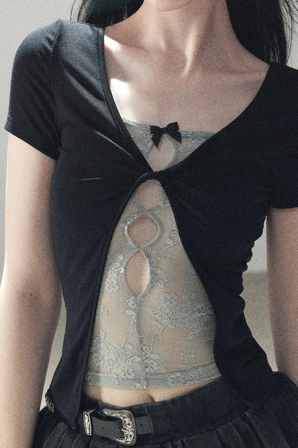 Fake Two-Piece Korean Style Lace Top