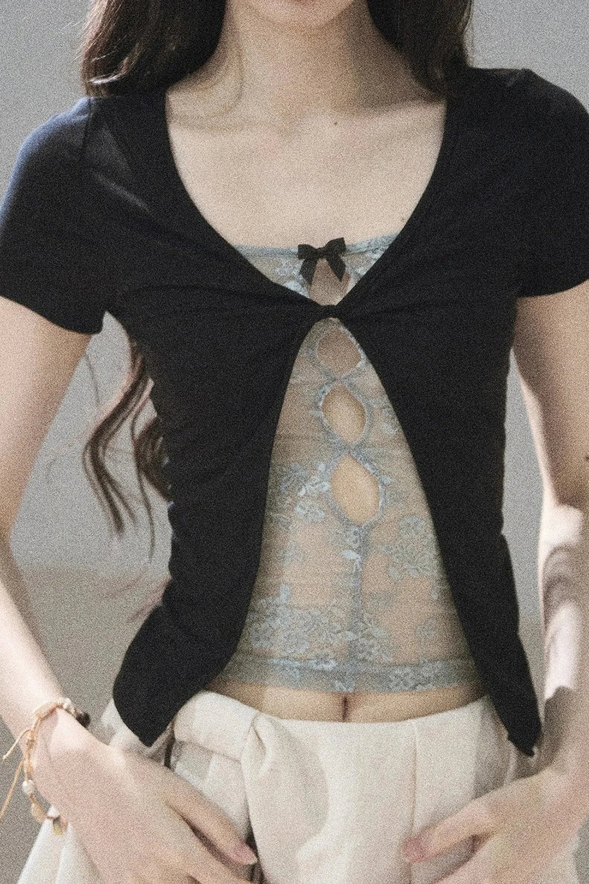Fake Two-Piece Korean Style Lace Top