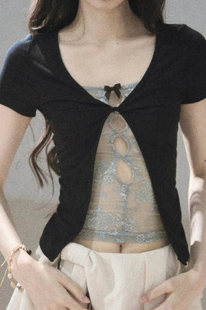 Fake Two-Piece Korean Style Lace Top