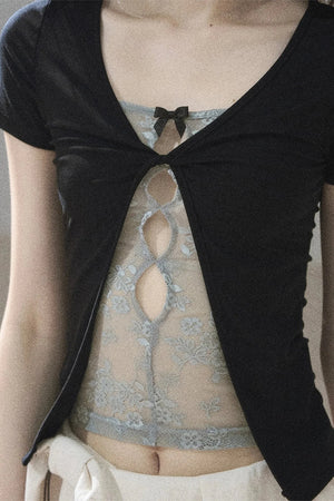 Fake Two-Piece Korean Style Lace Top