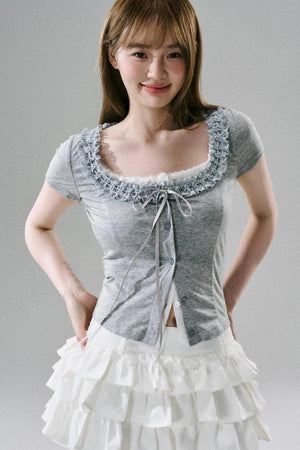 Fake Two-Piece Lace Slim Top