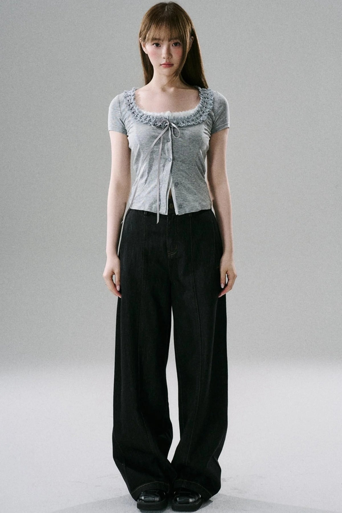 Fake Two-Piece Lace Slim Top