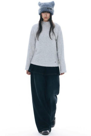 Fake Two-Piece Pleated Skirt Jeans