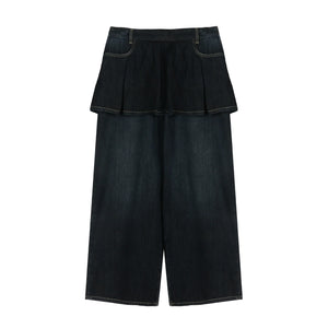 Fake Two-Piece Pleated Skirt Jeans