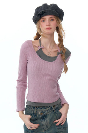 Fake Two-Piece Retro Knitted Shirt