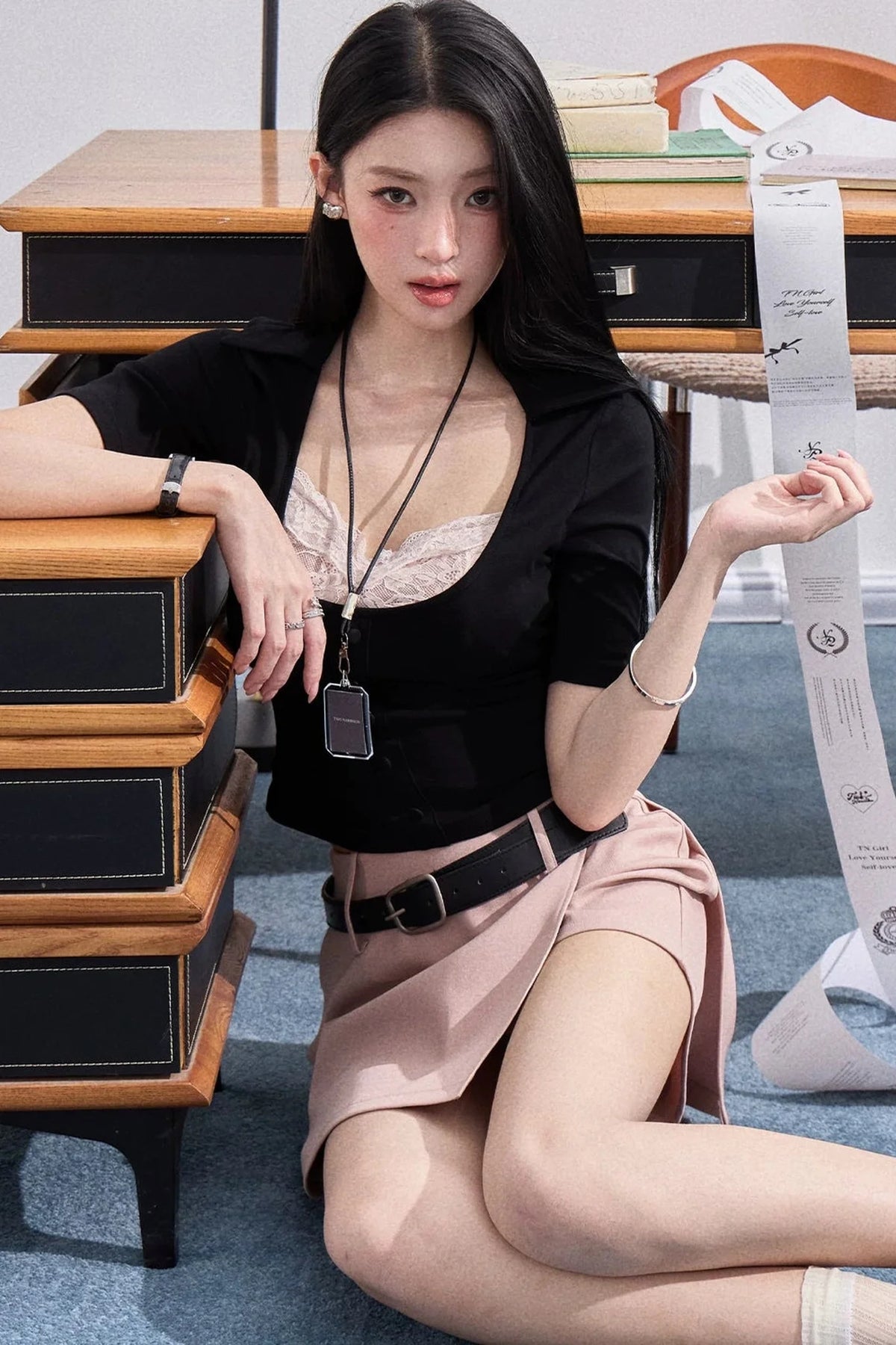 Fake Two-Piece U-Neck Short Top Set-Up