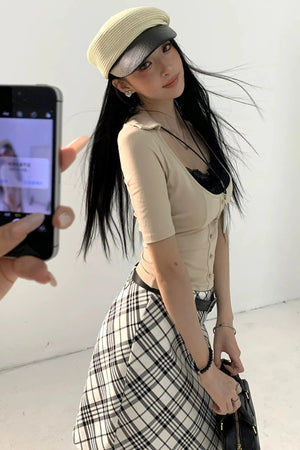 Fake Two-Piece U-Neck Short Top Set-Up