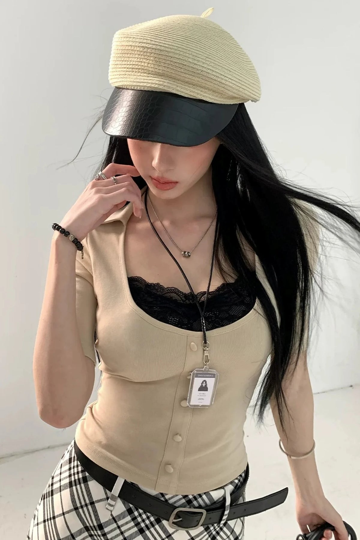 Fake Two-Piece U-Neck Short Top Set-Up