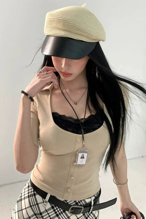 Fake Two-Piece U-Neck Short Top Set-Up