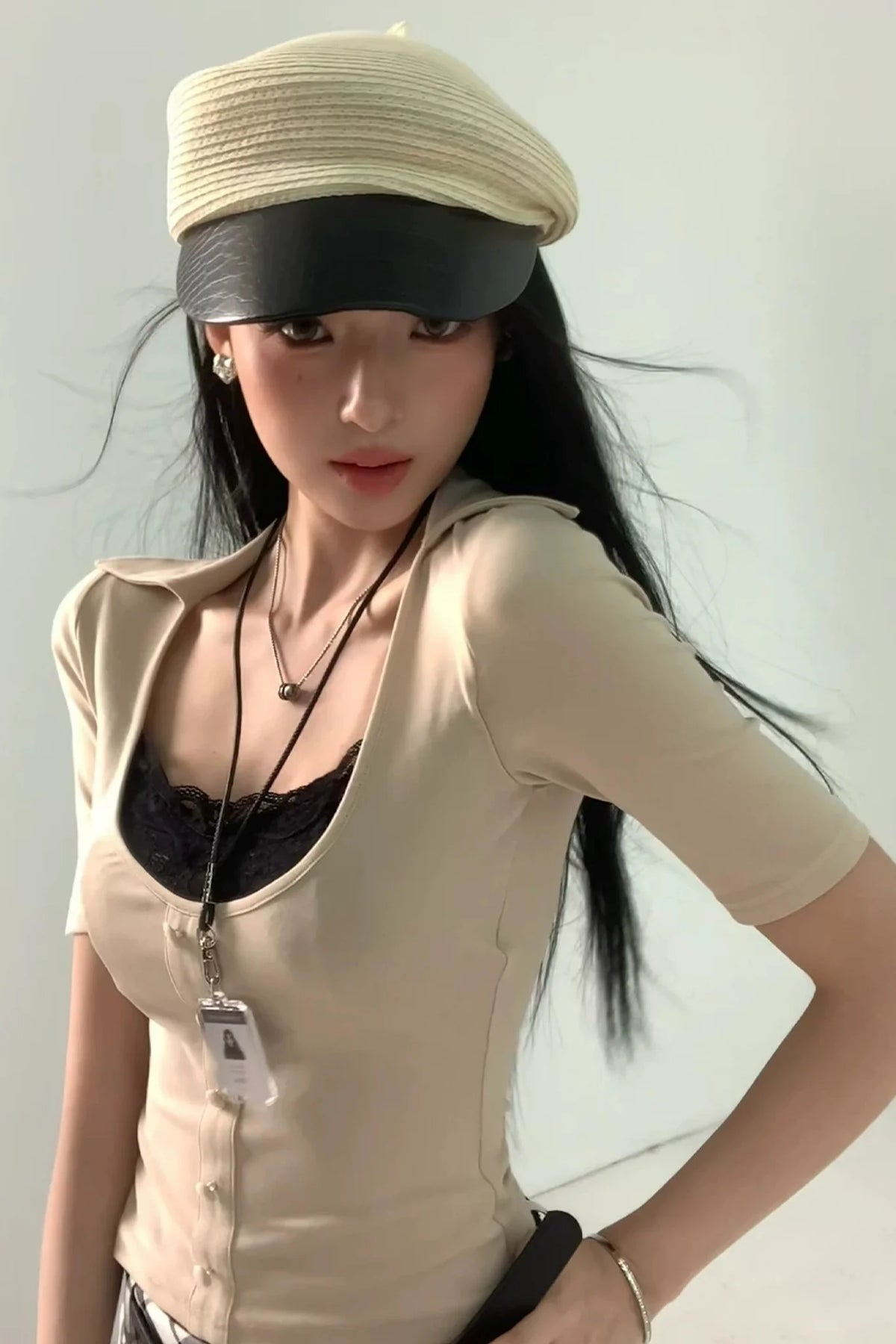 Fake Two-Piece U-Neck Short Top Set-Up