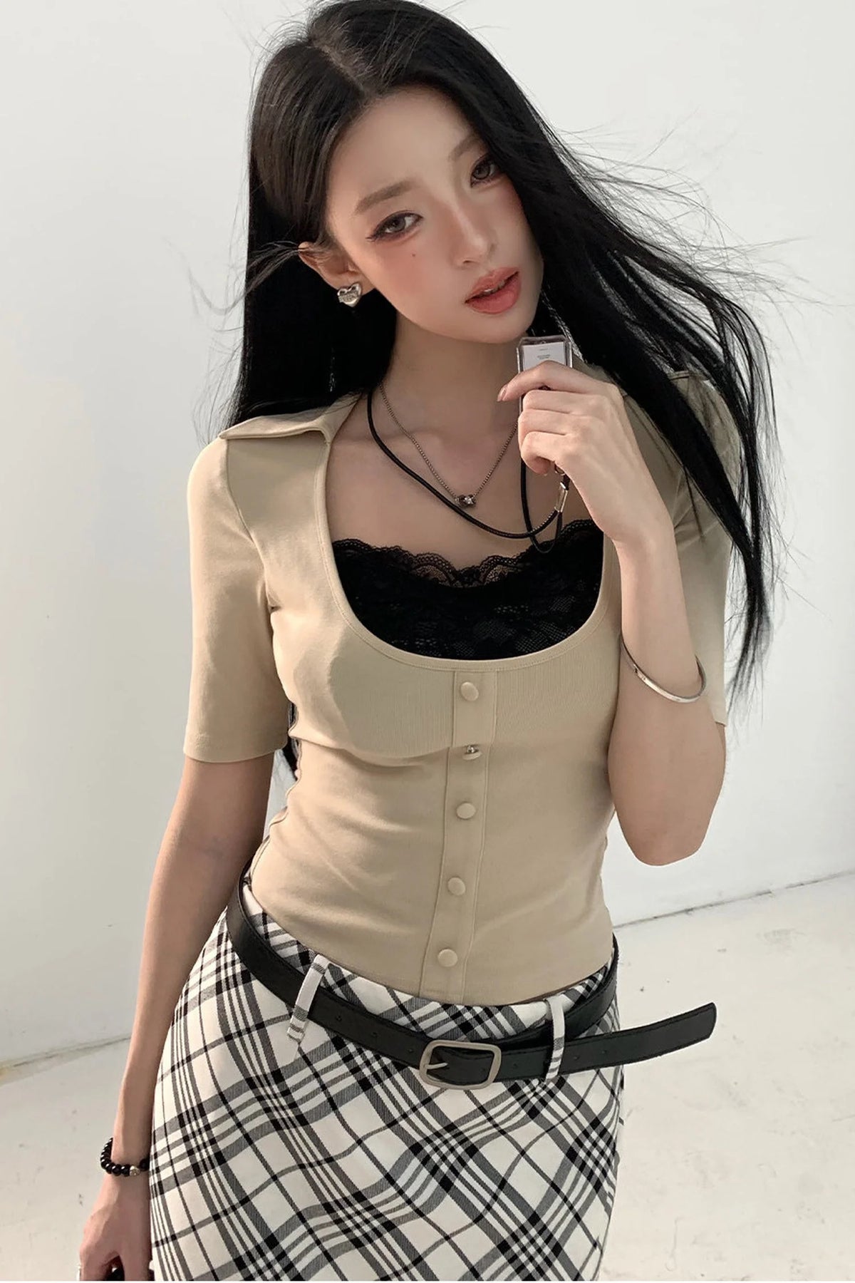 Fake Two-Piece U-Neck Top Set-Up