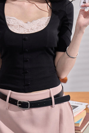 Fake Two-Piece U-Neck Top Set-Up