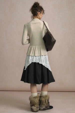Fake Two Piece Wind Lace Knitted Top