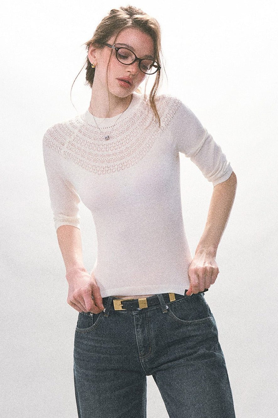 Fan-Shaped Hollow-Out Knit Top