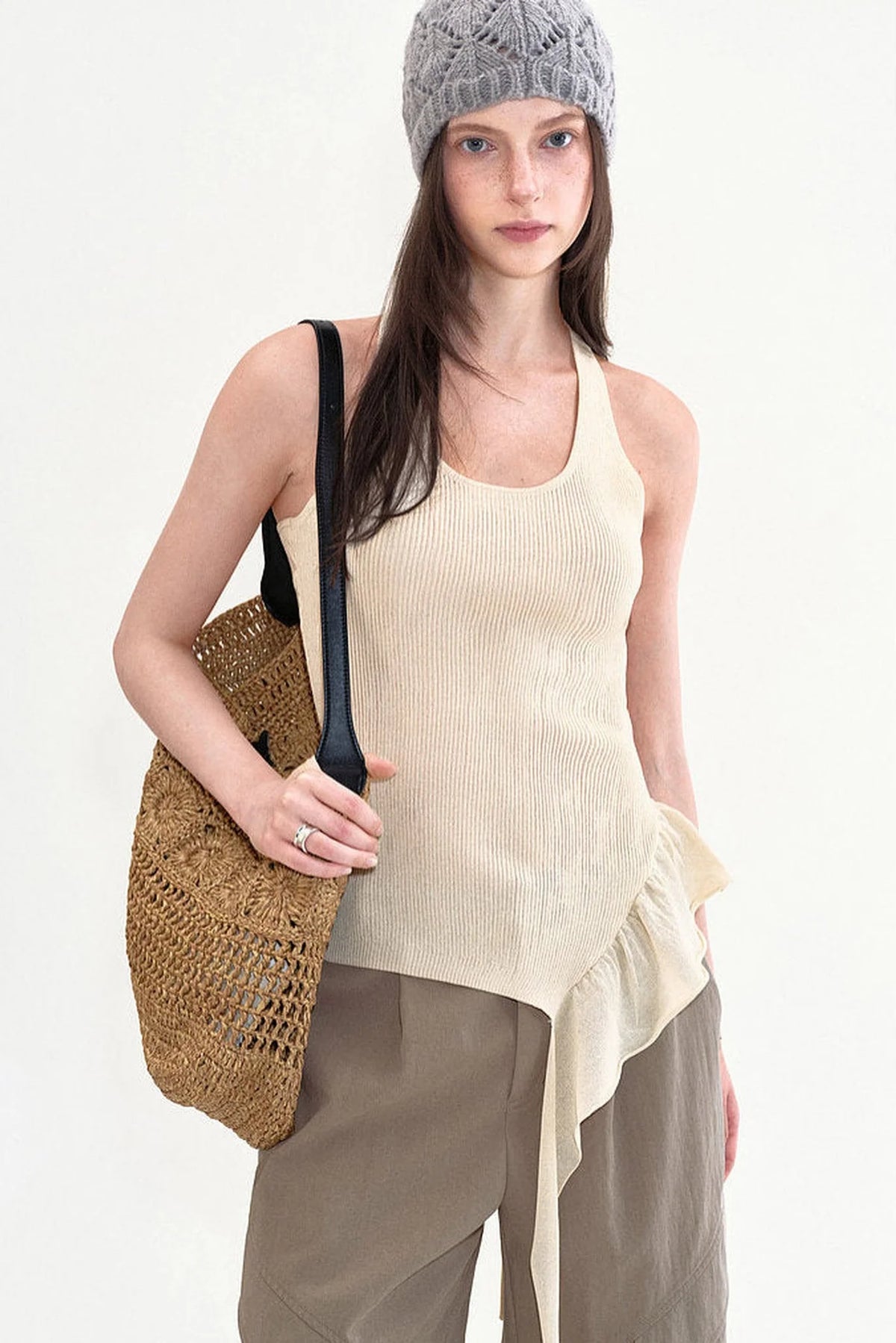 Fano Ruffled Halter Backless Tank