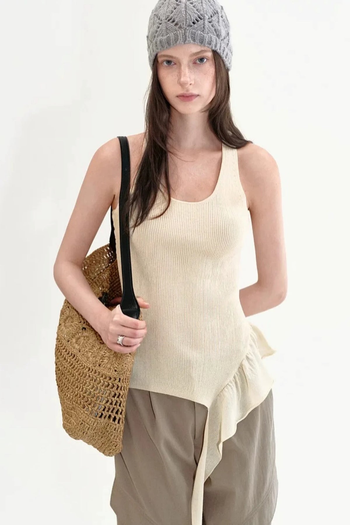 Fano Ruffled Halter Backless Tank