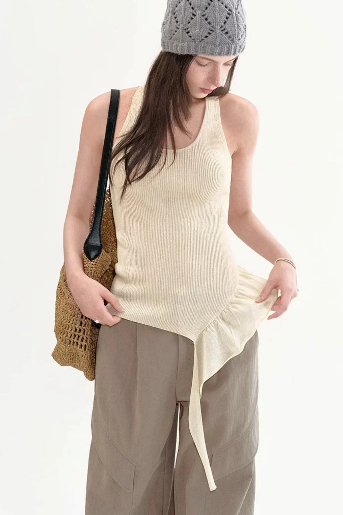 Fano Ruffled Halter Backless Tank