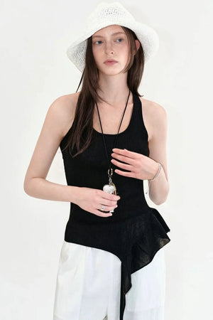 Fano Ruffled Halter Backless Tank