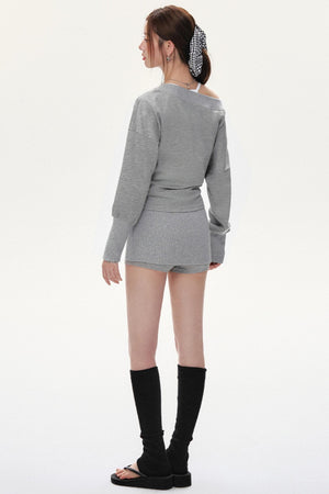 Fashion Oblique Shoulder Tops Set-Up