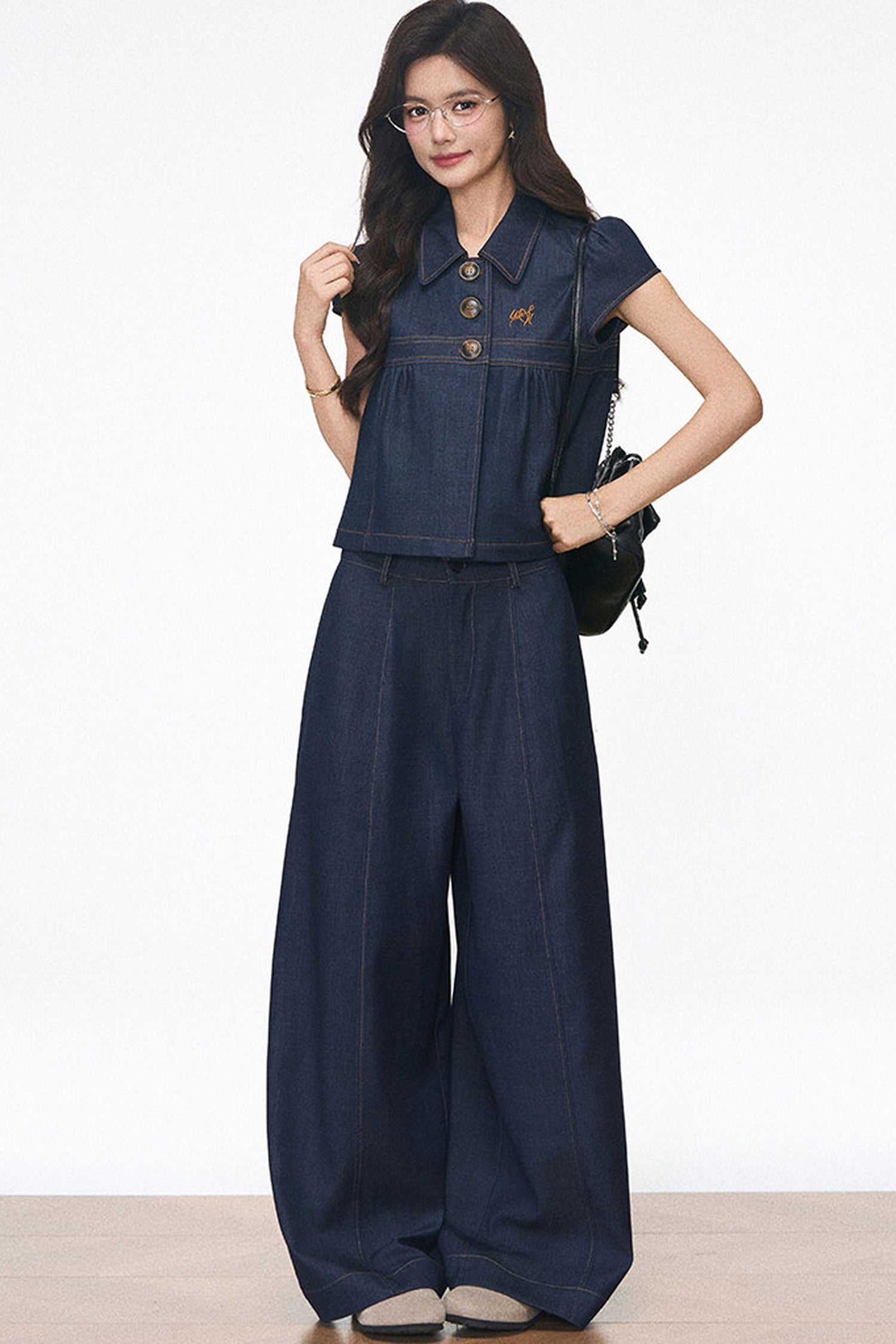 Faux Denim Blouse Set-Up