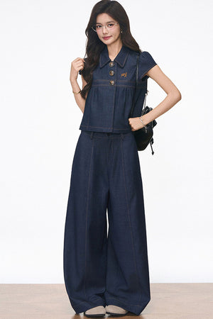 Faux Denim Blouse Set-Up